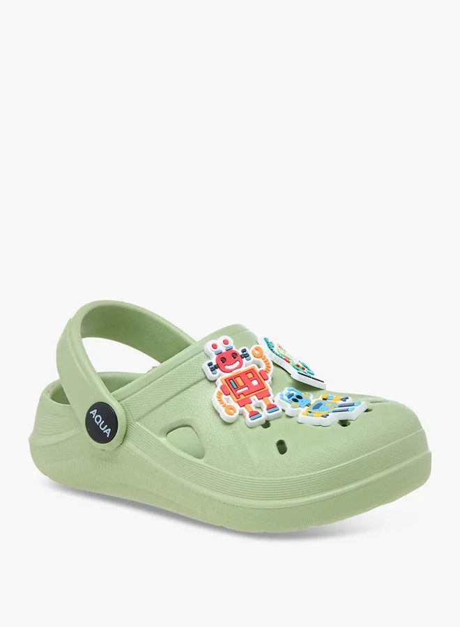 Aqua Robot Applique Clogs with Backstrap