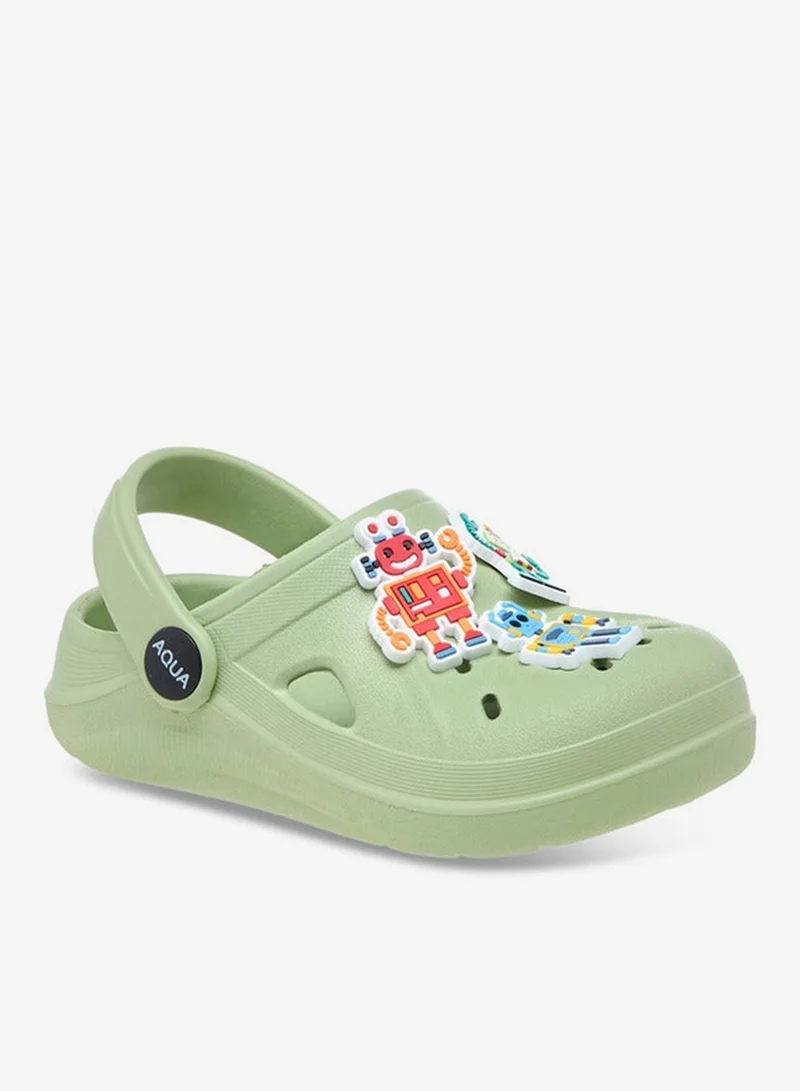 Aqua Robot Applique Clogs with Backstrap