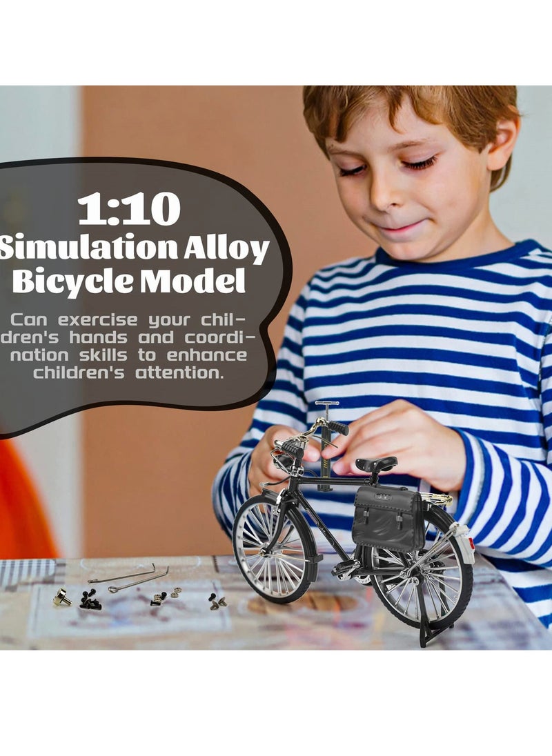 SYOSI Diy Retro Bicycle Model Ornament for Kids, 1 10 Simulation Mini Bicycle Model Scale Kit with Inflator and Briefcase, Finger Bike Decor for Home Office  - Image 5