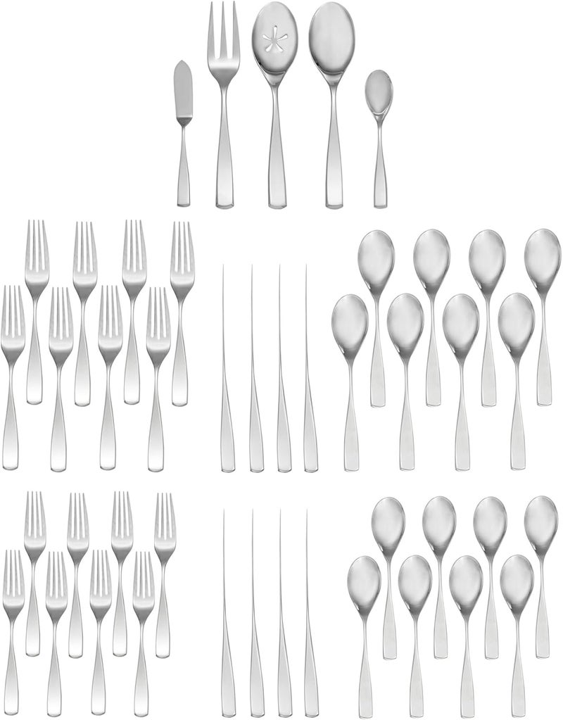 Nambe nambe 45 Piece Flatware Set 1810 Mirror Stainless Steel Silverware Cutlery Set Designed for Home Hotel or Restaurants Service for 8 and a 3pc Hostess Utensil Set Dishwasher Safe 7570 - Image 2