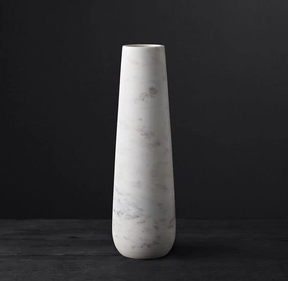 RM Stylish Home Decor Gorgeous Flower Vase Marble Cylinder Vases Decorative Vases for Table Top Natural Floral Vase Finely Polished Stone White Vase 25cm Pack of 1 Peice White - Image 1
