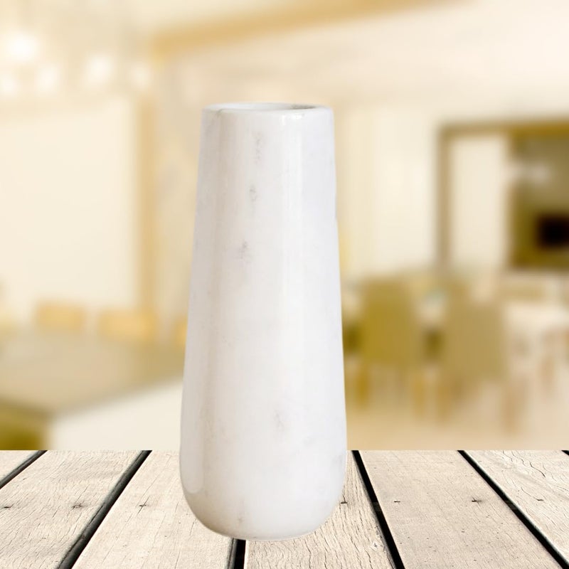 RM Stylish Home Decor Gorgeous Flower Vase Marble Cylinder Vases Decorative Vases for Table Top Natural Floral Vase Finely Polished Stone White Vase 25cm Pack of 1 Peice White - Image 2