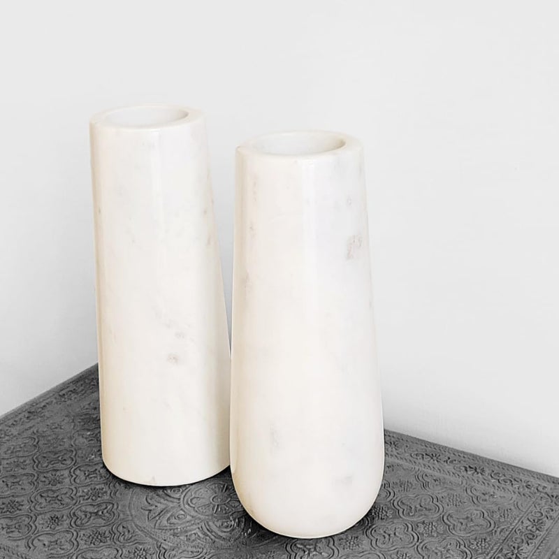 RM Stylish Home Decor Gorgeous Flower Vase Marble Cylinder Vases Decorative Vases for Table Top Natural Floral Vase Finely Polished Stone White Vase 25cm Pack of 1 Peice White - Image 5