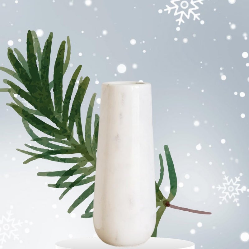 RM Stylish Home Decor Gorgeous Flower Vase Marble Cylinder Vases Decorative Vases for Table Top Natural Floral Vase Finely Polished Stone White Vase 25cm Pack of 1 Peice White - Image 3