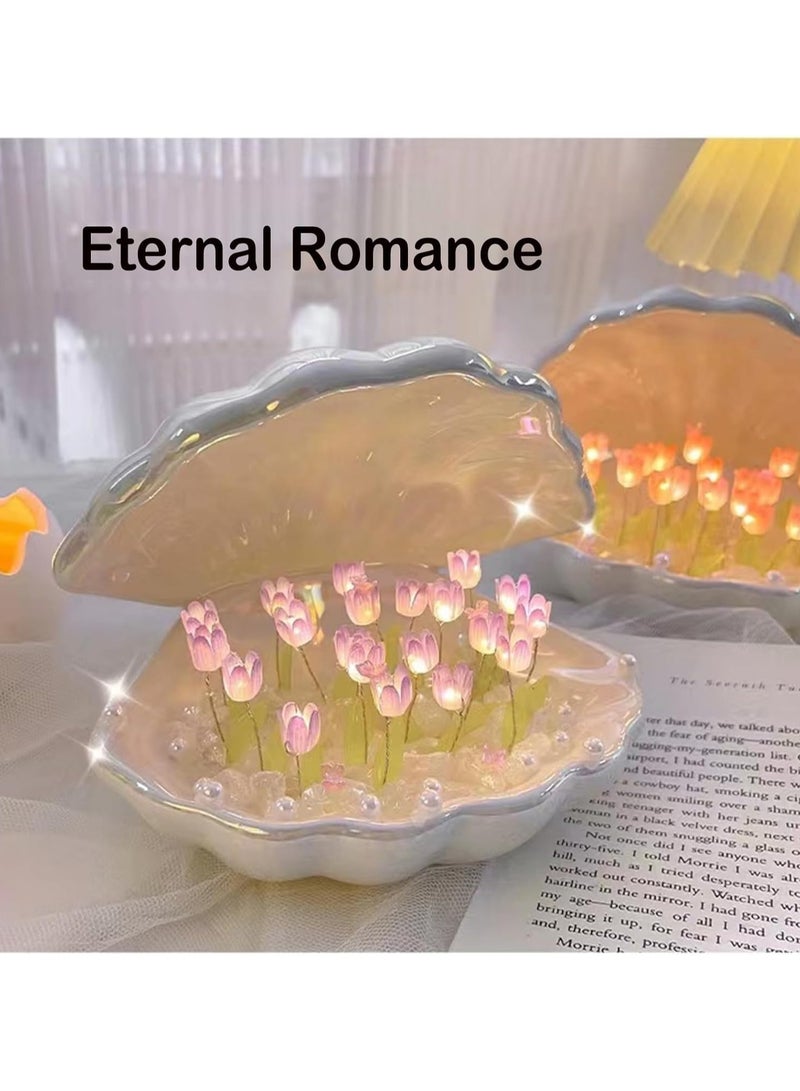 general DIY Tulip Small Lamp, 20 Flowers Seashell Table Lamp, 2 in 1 Portable LED Handmade Bedroom Decoration Creative Gift for Teenage Girls, Friends, Children, Birthday, Mothers - Image 4