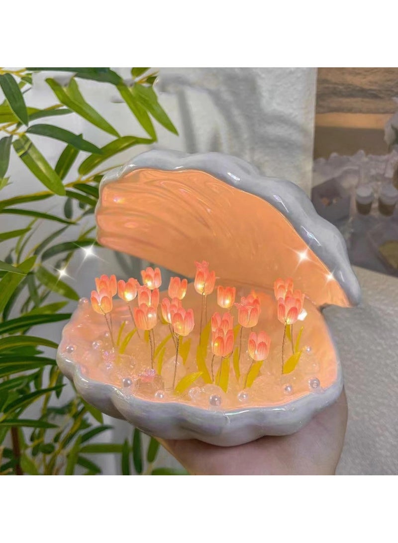 general DIY Tulip Small Lamp, 20 Flowers Seashell Table Lamp, 2 in 1 Portable LED Handmade Bedroom Decoration Creative Gift for Teenage Girls, Friends, Children, Birthday, Mothers - Image 5