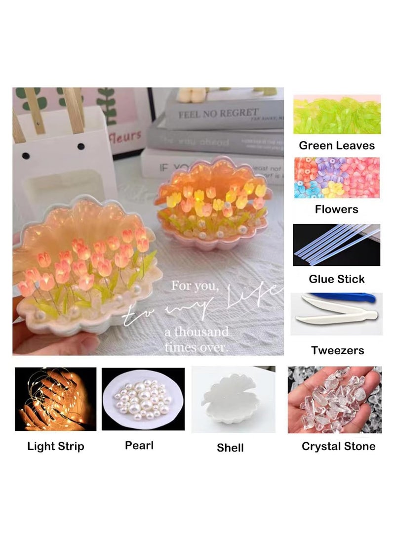 general DIY Tulip Small Lamp, 20 Flowers Seashell Table Lamp, 2 in 1 Portable LED Handmade Bedroom Decoration Creative Gift for Teenage Girls, Friends, Children, Birthday, Mothers - Image 2
