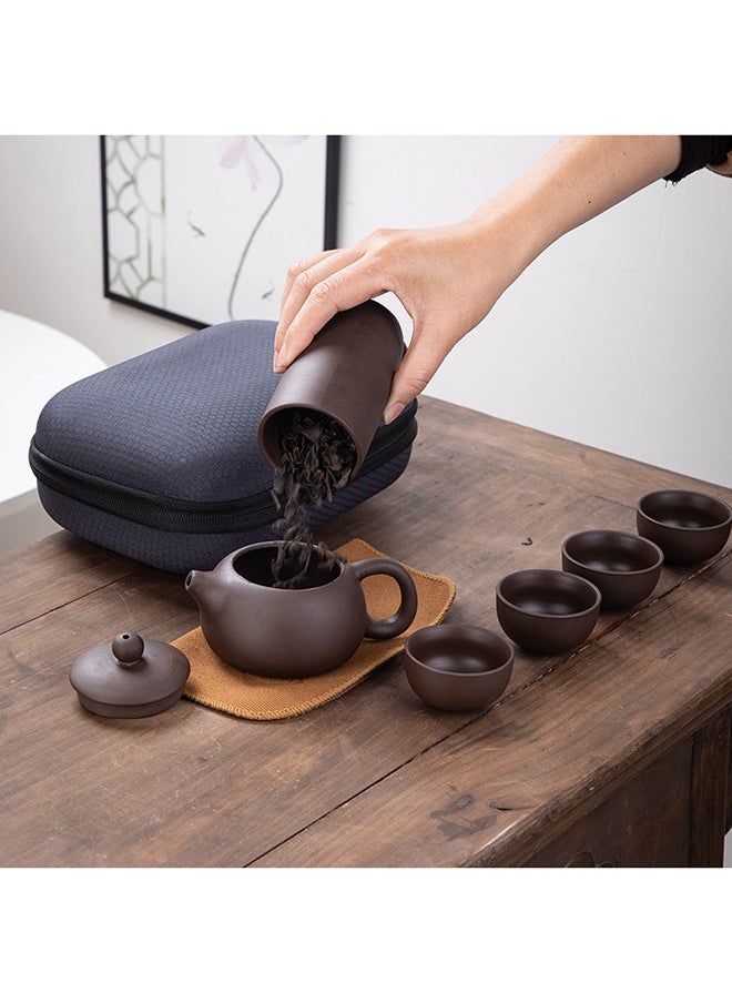 Chinese Kung Fu Portable Handmade Ceramic Zisha Tea Cup All-in-One Gift Set