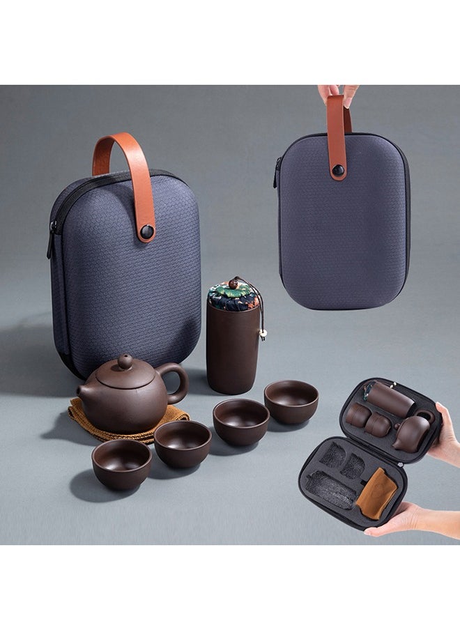 Chinese Kung Fu Portable Handmade Ceramic Zisha Tea Cup All-in-One Gift Set
