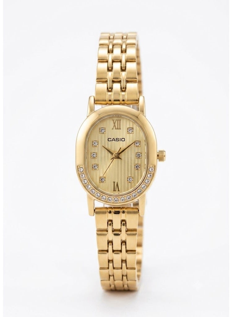 Casio Women's Gold-Toned Oval Dress Watch with Crystal Bezel and Stainless Steel Bracelet