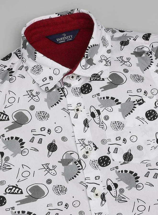 Infinity Kids White Dinosaur Print Short Sleeve Shirt
