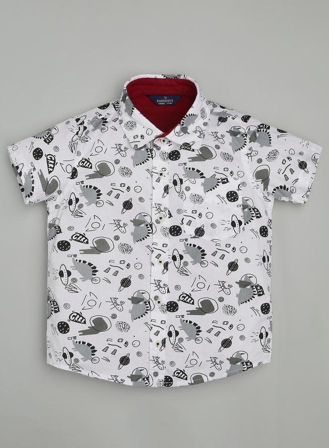 Infinity Kids White Dinosaur Print Short Sleeve Shirt - Image 1
