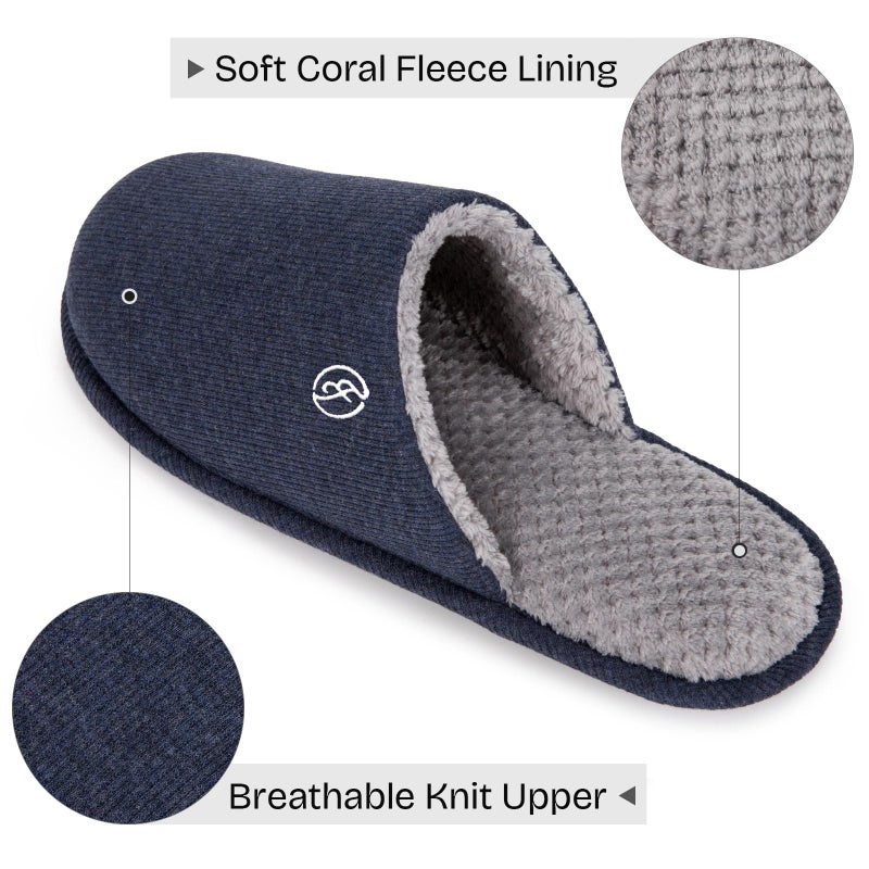 EverFoams Men's Cotton Knit Slippers Lightweight Memory Foam Indoor House Shoes with Anti-Skid Sole (11-12 M US, Navy Blue) - Image 3