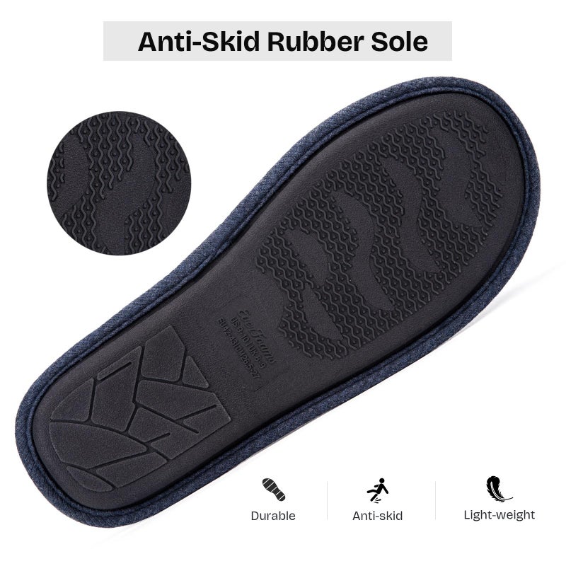 EverFoams Men's Cotton Knit Slippers Lightweight Memory Foam Indoor House Shoes with Anti-Skid Sole (11-12 M US, Navy Blue) - Image 5