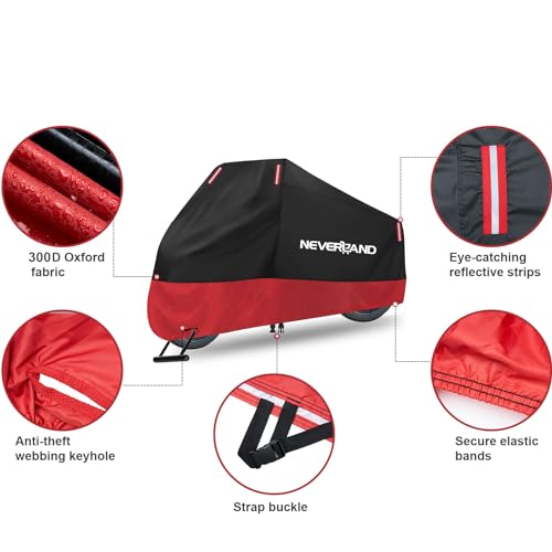 NEVERLAND Motorcycle Cover Waterproof Outdoor, 300D Motorcycle Cover Heavy Duty Outdoor All Season Protection, Universal Motorbike Cover with Night Reflective, Lock-Holes, Storage Bag (Up to 86") - Image 3