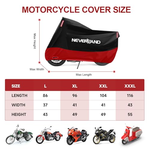 NEVERLAND Motorcycle Cover Waterproof Outdoor, 300D Motorcycle Cover Heavy Duty Outdoor All Season Protection, Universal Motorbike Cover with Night Reflective, Lock-Holes, Storage Bag (Up to 86") - Image 2