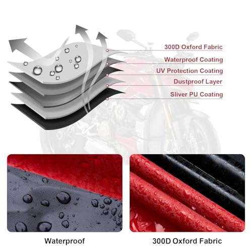 NEVERLAND Motorcycle Cover Waterproof Outdoor, 300D Motorcycle Cover Heavy Duty Outdoor All Season Protection, Universal Motorbike Cover with Night Reflective, Lock-Holes, Storage Bag (Up to 86") - Image 4