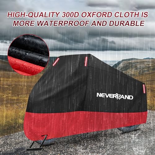 NEVERLAND Motorcycle Cover Waterproof Outdoor, 300D Motorcycle Cover Heavy Duty Outdoor All Season Protection, Universal Motorbike Cover with Night Reflective, Lock-Holes, Storage Bag (Up to 86") - Image 5
