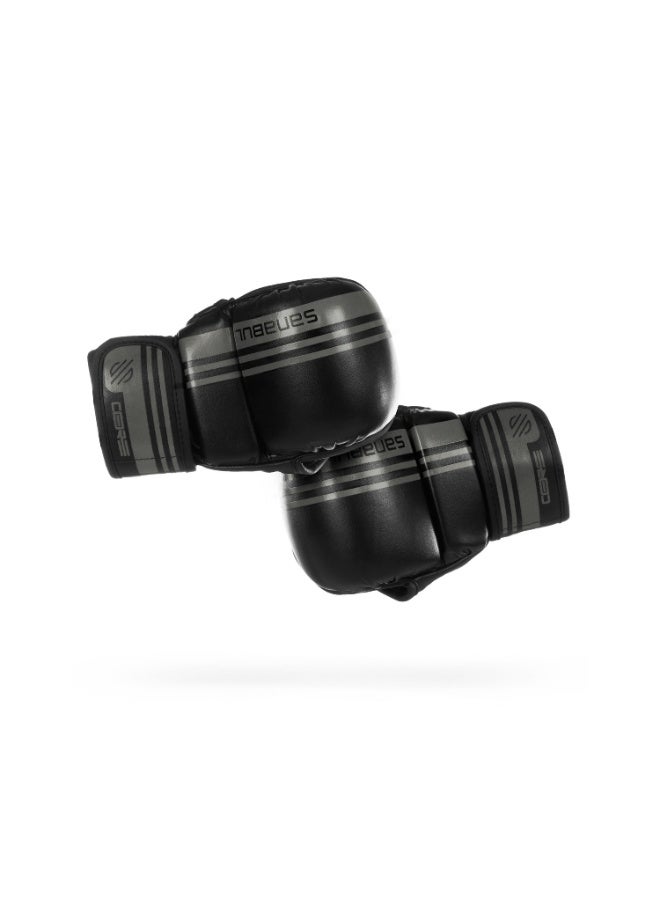 Sanabul Core 7oz MMA Gloves for Men & Women, Hybrid MMA Martial Arts, Sparring Grappling Training, Padded Kick Boxing Gloves, Black/Silver - Image 1