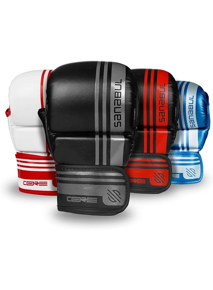 سنابول قفازات سانابول كور MMA للرجال والنساء، ٧ أونصة، فنون قتالية مختلطة MMA، تدريب على السجال والمصارعة، قفازات كيك بوكسينغ مبطنة، أسود/فضي - Image 1