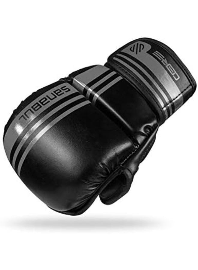 سنابول قفازات سانابول كور MMA للرجال والنساء، ٧ أونصة، فنون قتالية مختلطة MMA، تدريب على السجال والمصارعة، قفازات كيك بوكسينغ مبطنة، أسود/فضي - Image 3