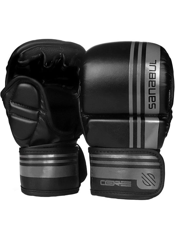 سنابول قفازات سانابول كور MMA للرجال والنساء، ٧ أونصة، فنون قتالية مختلطة MMA، تدريب على السجال والمصارعة، قفازات كيك بوكسينغ مبطنة، أسود/فضي - Image 2