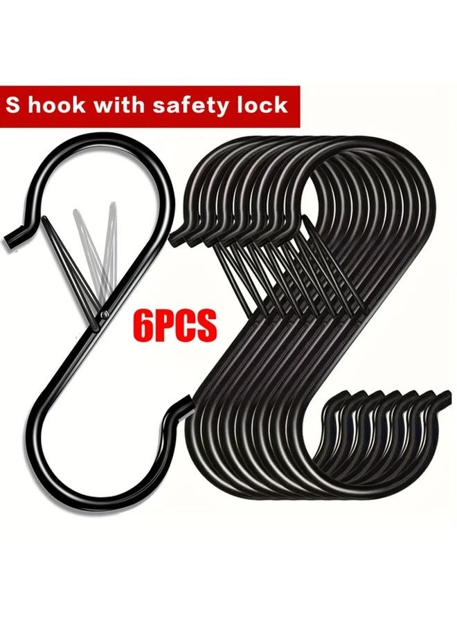 خطافات حديدية ثقيلة من الحديد الزهر بقفل أمان، أسود، 6 قطع، مقاوم للصدأ، تركيب على الحائط - Image 1