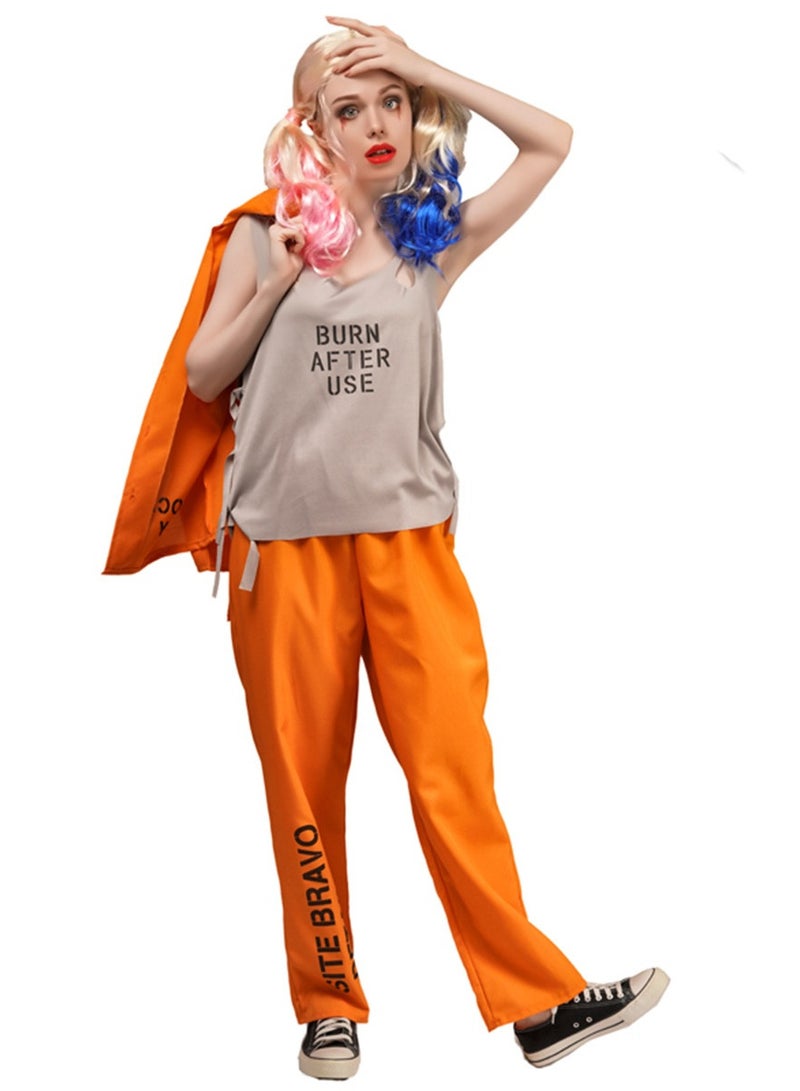 AUTOYSUR Women's Cool Prisoner Uniform Costume,Orange Prisoner Costume Women, Orange Prisoner Jumpsuit, Prison Outfit Women, Convict Costume - Image 2