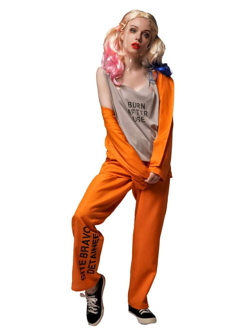 AUTOYSUR Women's Cool Prisoner Uniform Costume,Orange Prisoner Costume Women, Orange Prisoner Jumpsuit, Prison Outfit Women, Convict Costume - Image 3