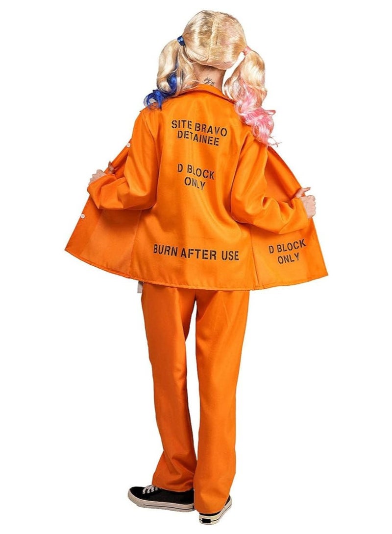 AUTOYSUR Women's Cool Prisoner Uniform Costume,Orange Prisoner Costume Women, Orange Prisoner Jumpsuit, Prison Outfit Women, Convict Costume - Image 4