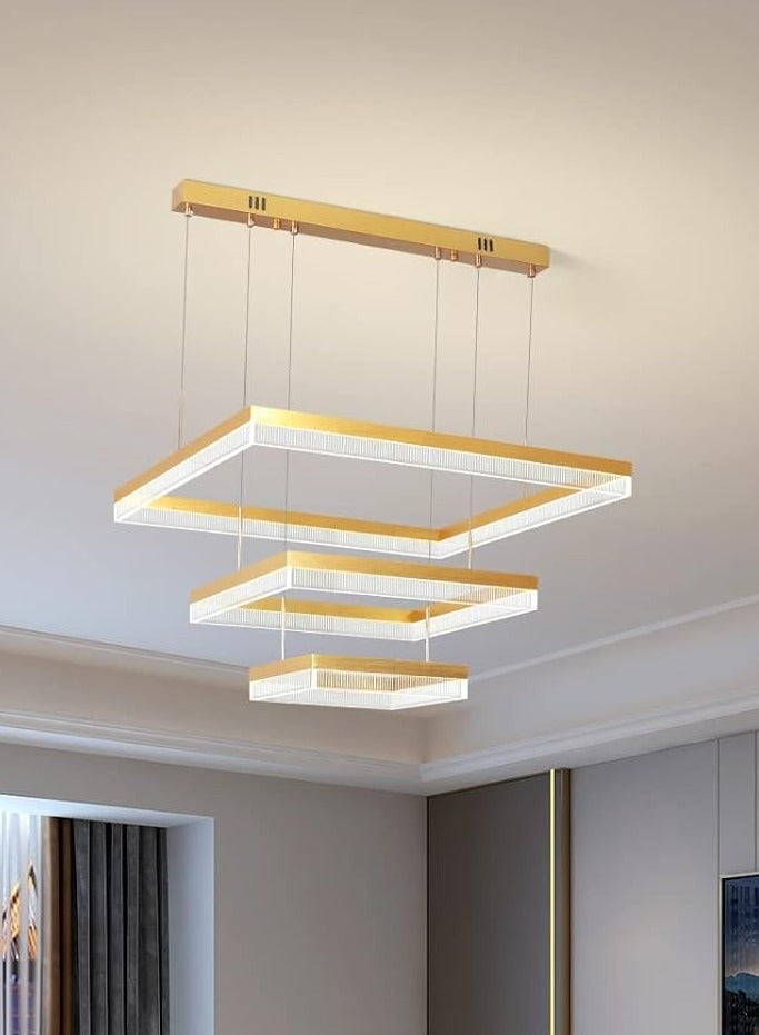 YATAI LIGHTING 3 Square Chandelier Living Room, LED Modern Gold 60cm Side Length Dimmable Chandelier Lamp, Chandelier Light Fixture for Dining Room, Bedroom,3000-6000K,90W  - Image 1