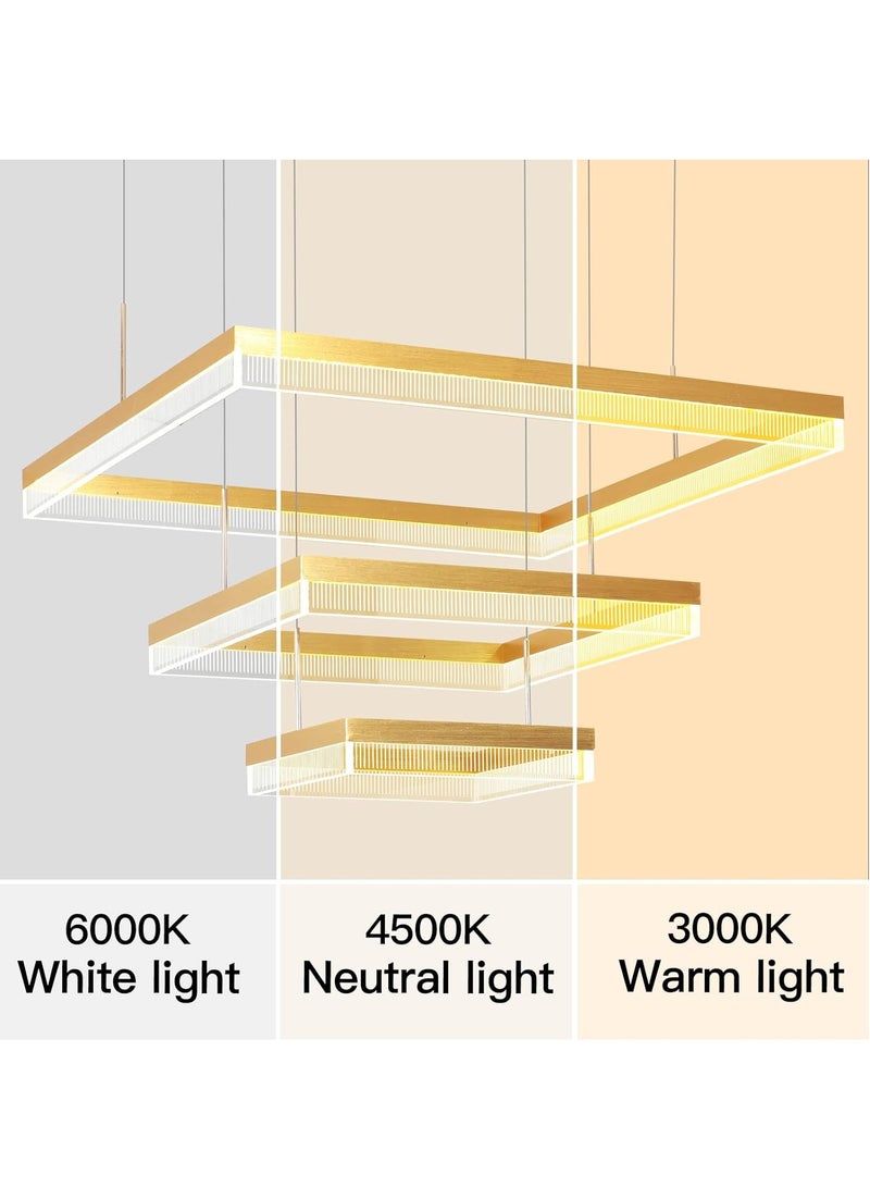 YATAI LIGHTING 3 Square Chandelier Living Room, LED Modern Gold 60cm Side Length Dimmable Chandelier Lamp, Chandelier Light Fixture for Dining Room, Bedroom,3000-6000K,90W  - Image 4