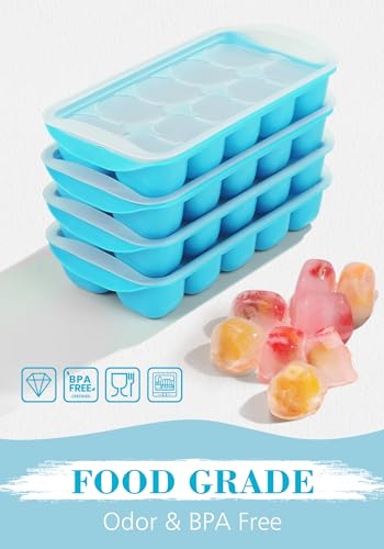 DOQAUS Ice Cube Tray with Lid and Bin 4 Pack Ice Bucket Kits Stackable Silicone Ice Trays for Freezer Easy Pop Out BPA Free for Cocktail Coffee Soup Food RV Kitchen - Image 3