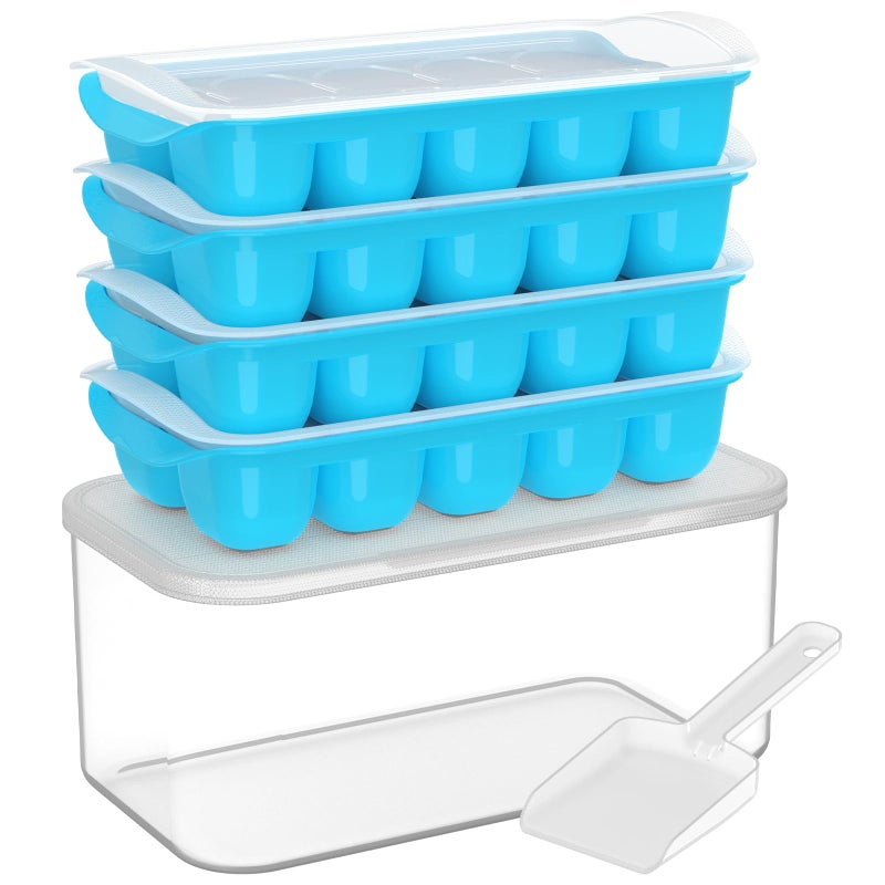 DOQAUS Ice Cube Tray with Lid and Bin 4 Pack Ice Bucket Kits Stackable Silicone Ice Trays for Freezer Easy Pop Out BPA Free for Cocktail Coffee Soup Food RV Kitchen - Image 2