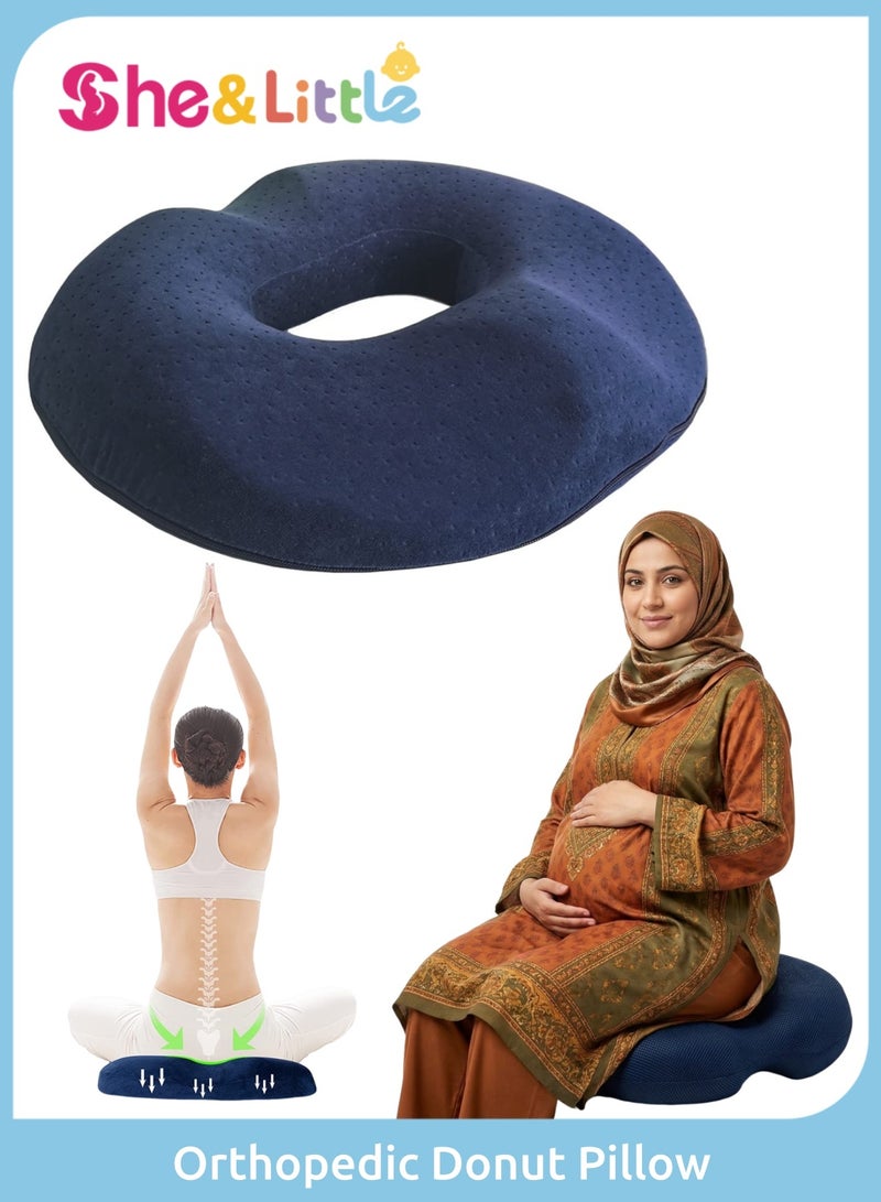 She&Little Postpartum Ergonomic Seat Cushion for Tailbone Pain Relief ,  Memory Foam Chair Pillow for  Postpartum, Sciatica , Coccyx Support Cushion for Office, Car, Wheelchair （Blue） - Image 1