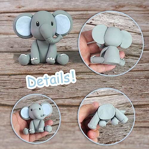 DRWATE Elephant Cake Decoration with Mini Elephant Oh Baby Cake Topper Blue White Pearl Balls Hot Air Balloon for Baby Shower Boy Elephant Theme Birthday Party Supplies (BLUE) - Image 3