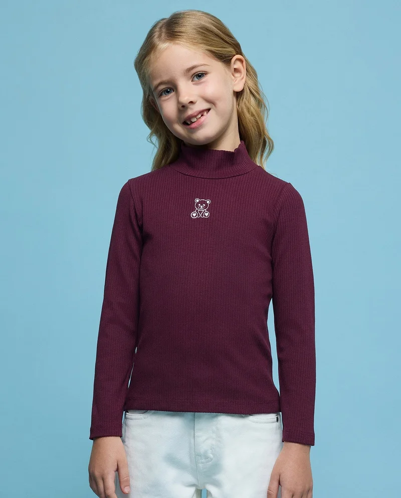 أر أند بي Ribbed Top with High Neck and Long Sleeves