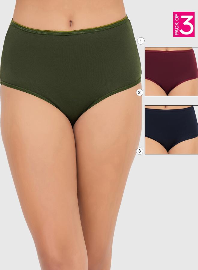 Clovia Pack of 3 - Solid High Rise Hipster Briefs - Image 1