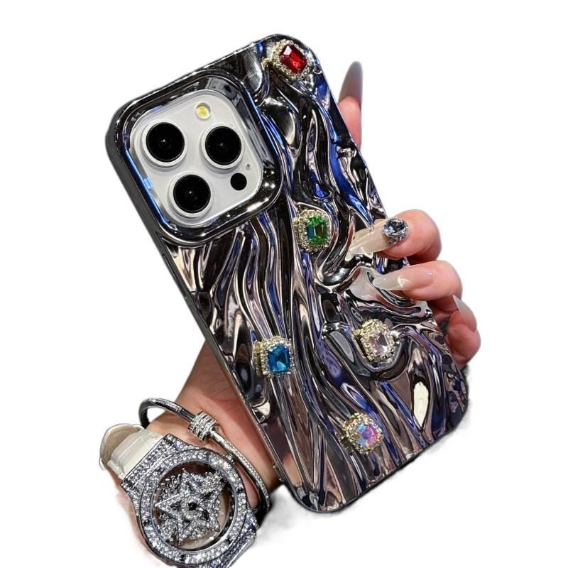 LS غطاء واقي بTPU لـ iPhone 15 / 15 Plus / 15 Pro / 15 Pro Max مع حماية من السقوط ونقشة الماس المطوي الفاخرة مع مقاوم للصدمات مع لمسة نهائية مطلية بالكهرباء مع مقاوم للخدش باللون Sil. - Image 1