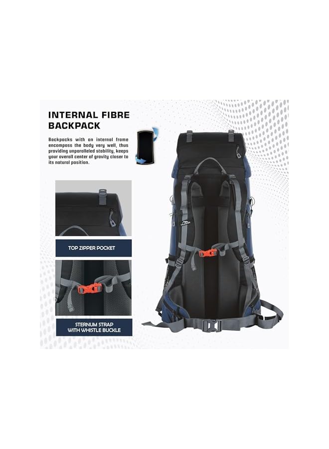 Trawoc حقيبة ظهر ترافوك القابلة للتعديل بسعة 65 لتر للرحلات والتخييم والسفر للرجال والنساء مع تحميل أمامي وعلوي/غطاء مطري مقاوم للماء/حجرة للأحذية، Hk011 - Image 2