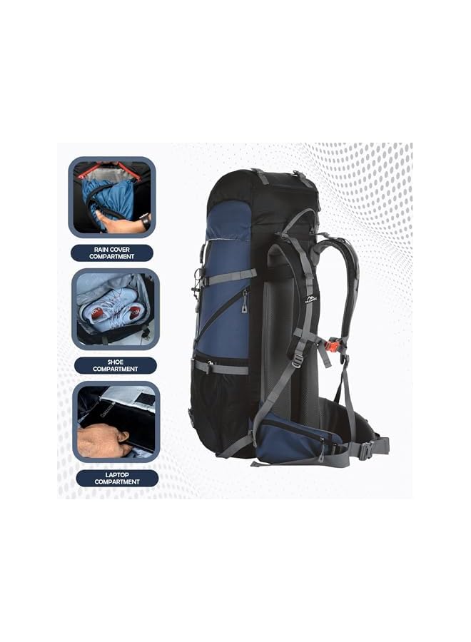 Trawoc حقيبة ظهر ترافوك القابلة للتعديل بسعة 65 لتر للرحلات والتخييم والسفر للرجال والنساء مع تحميل أمامي وعلوي/غطاء مطري مقاوم للماء/حجرة للأحذية، Hk011 - Image 5