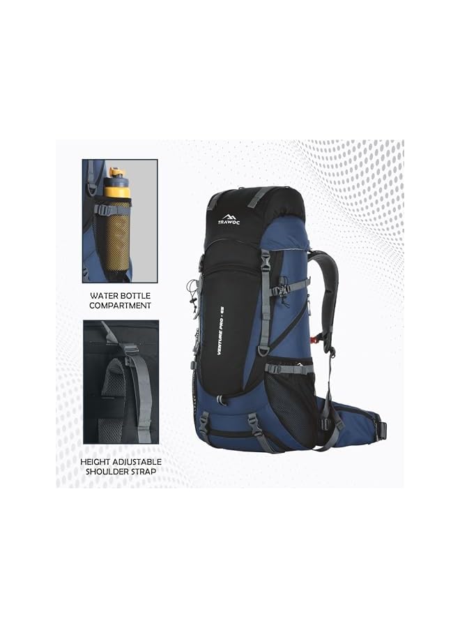 Trawoc حقيبة ظهر ترافوك القابلة للتعديل بسعة 65 لتر للرحلات والتخييم والسفر للرجال والنساء مع تحميل أمامي وعلوي/غطاء مطري مقاوم للماء/حجرة للأحذية، Hk011 - Image 4