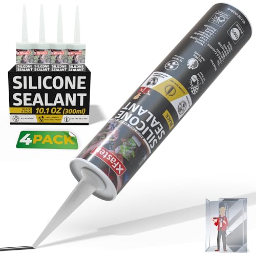 XFasten Silicone Sealant Waterproof Black Cartridge, 10.1 oz (4-Pack) Black Caulking Silicone Adhesive Sealant Cartridge for RV, General Use, Window, Door, Glass, Automotive Leak Sealing - Image 1