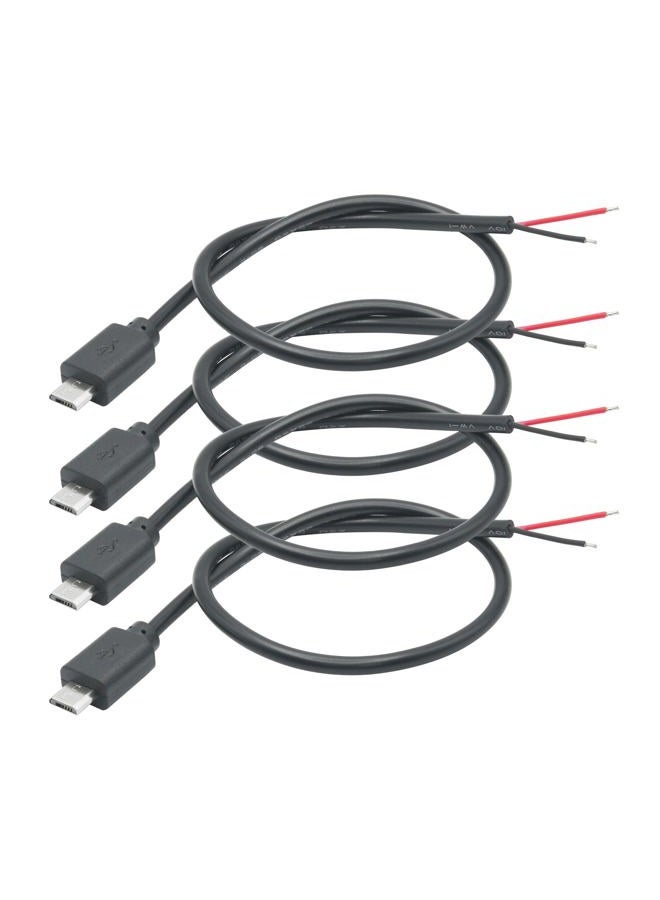 Maixbomr Short Micro USB Male 2 Pin Bare Wire,30cm/11.8in Micro USB to Open End Pigtail Power Cable Easy Soldering,Micro USB 22AWG 3A for Micro USB Equipment Installed or Replace Repair DIY Cable(4Pcs) - Image 1