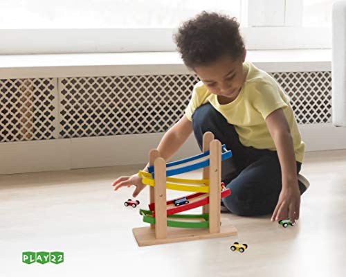 Play22 Wooden Car Ramps - 4 Level Race Track With 4 Toy Cars - My First Baby Toys - Toddler Car Set is A Great Gift for Boys and Girls - Image 4