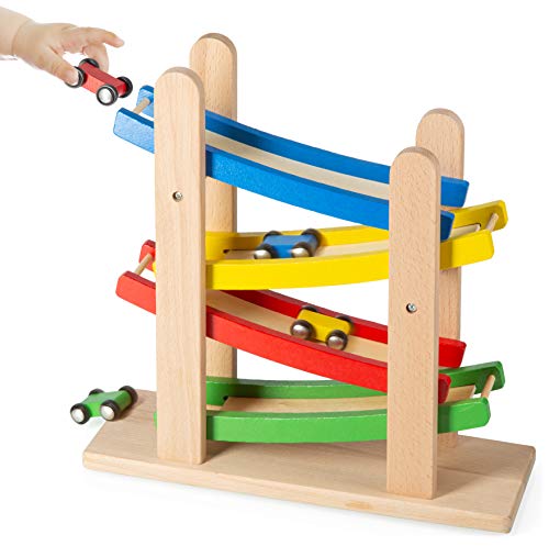 Play22 Wooden Car Ramps - 4 Level Race Track With 4 Toy Cars - My First Baby Toys - Toddler Car Set is A Great Gift for Boys and Girls - Image 5