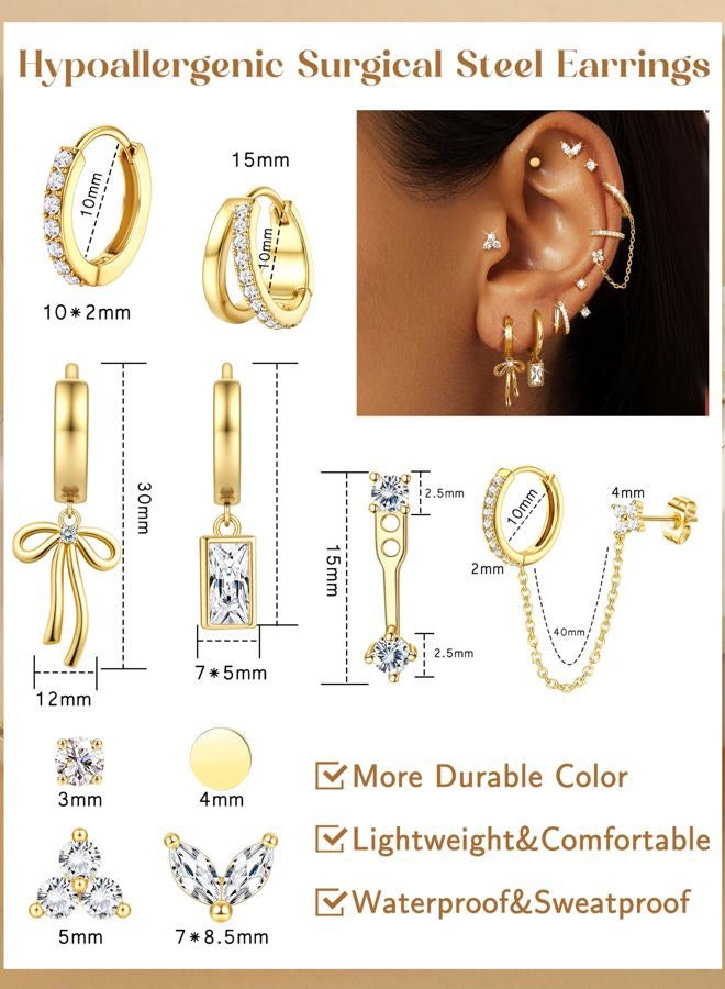 ORAZIO Small Hoop Stud Earrings Stacks for Women 14K Gold Plated Silver Huggie Hoops Cartilage Hypoallergenic Chain Cute Dangle Earrings Set for Multiple Piercings Jewelry, Copper, Cubic Zirconia - Image 3
