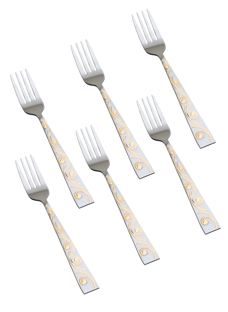 Hic 6-Piece Stainless Steel Dinner Fork Set Silver With Gold - Image 1