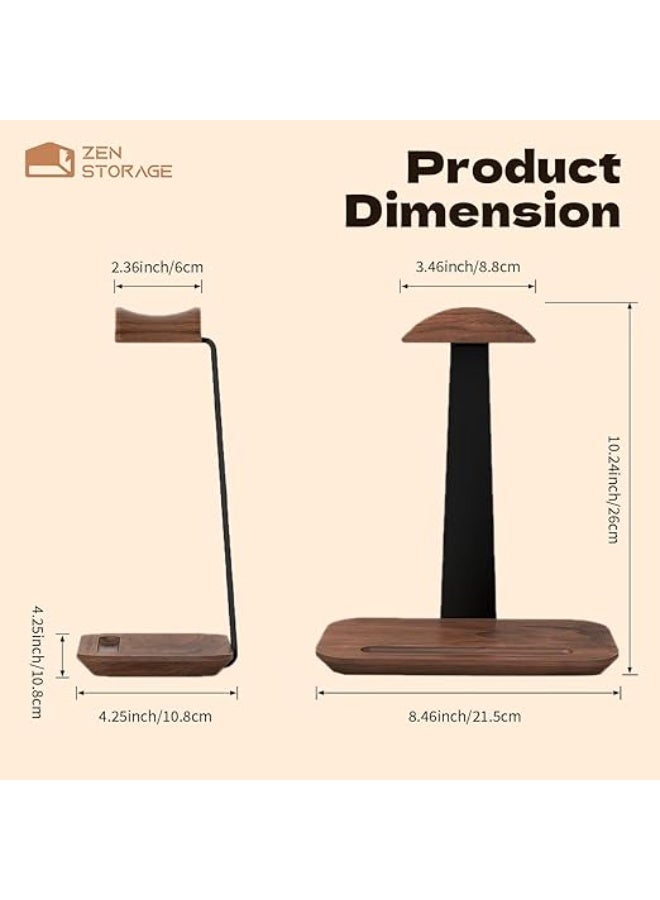 Wood Headphone Stand with Phone Holder – Universal Headset Stand for Desk with Solid Storage Base – Stylish Organizer for Wireless, Bluetooth, Gaming, Audiophile & Kids Headphones - Image 4
