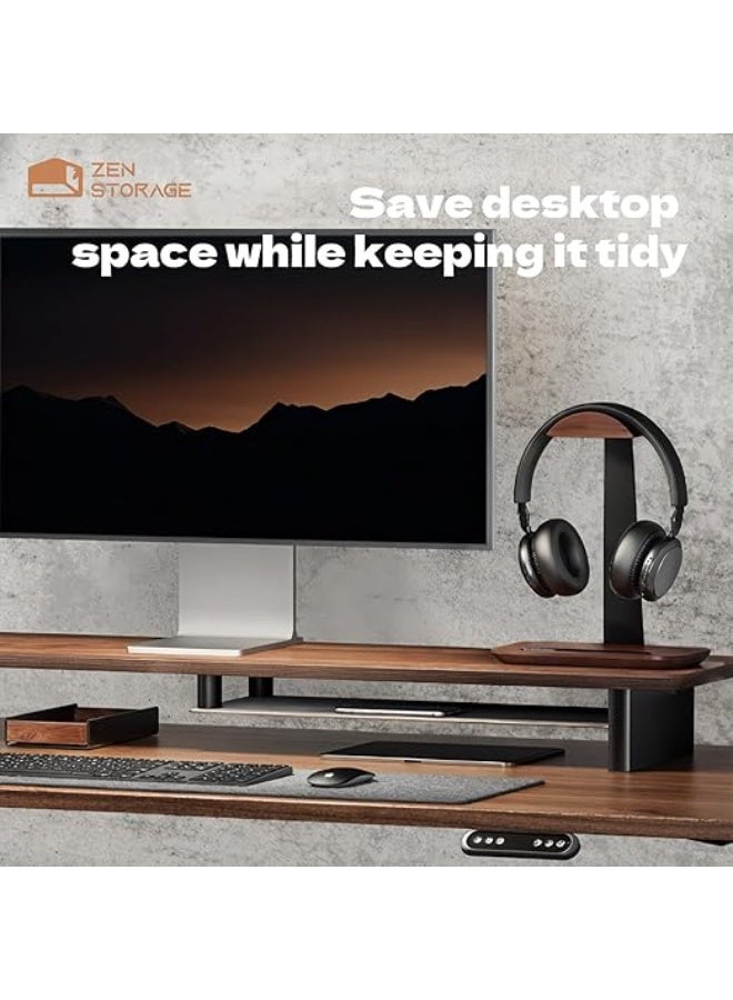 Wood Headphone Stand with Phone Holder – Universal Headset Stand for Desk with Solid Storage Base – Stylish Organizer for Wireless, Bluetooth, Gaming, Audiophile & Kids Headphones - Image 2